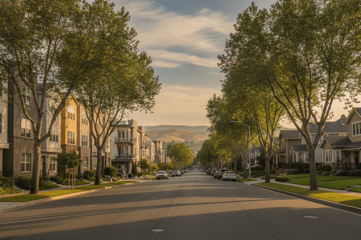 Illustrative street with attached and detached housing types